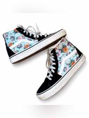 Vans Off The Wall Hi-Top Sneakers | Black Suede Blue Floral | Women’s 8.5